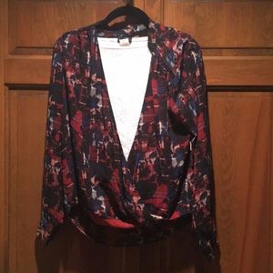 Vince Camuto Floral Plaid Sheer Outer Layer Blouse